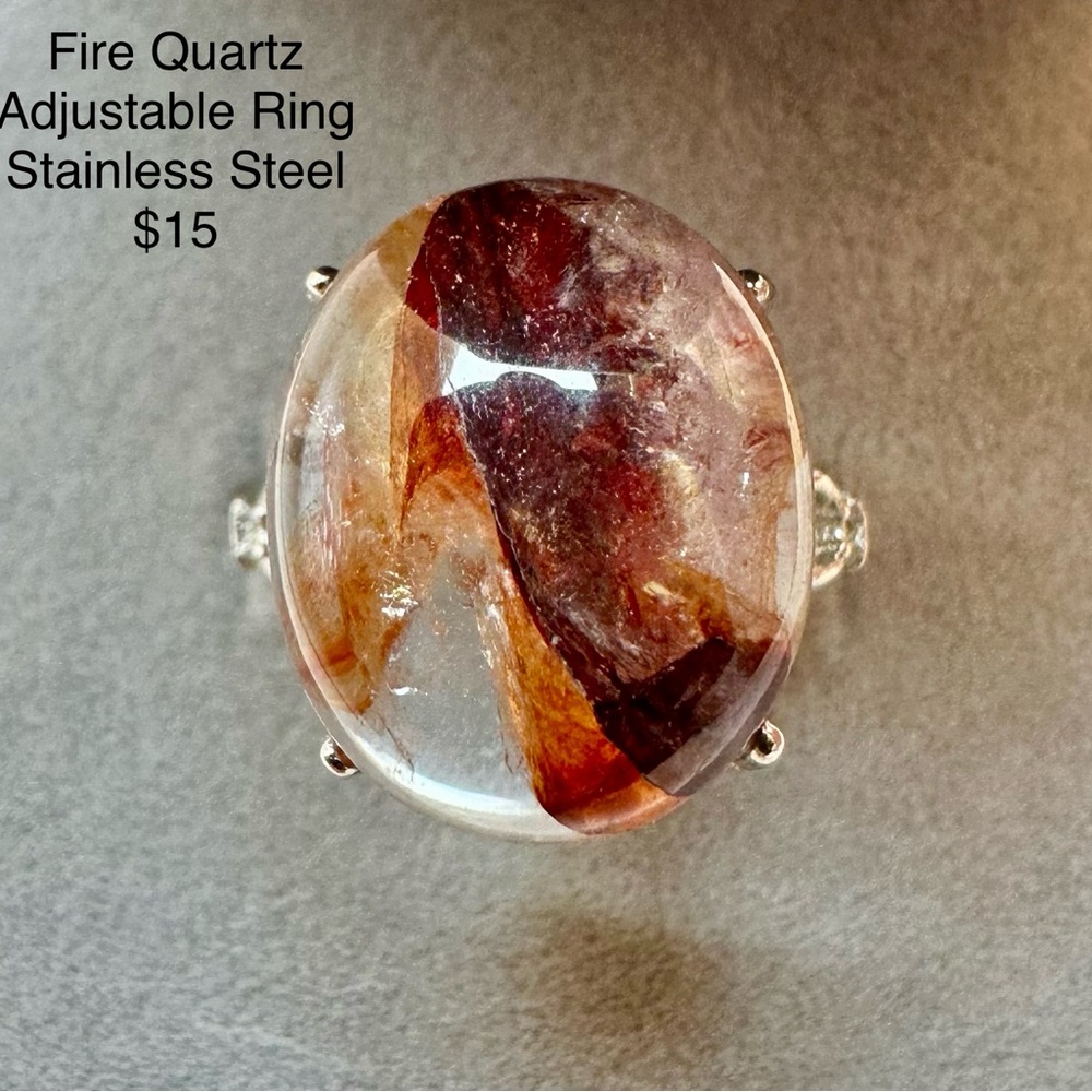 Fire Quartz Stainless Steel Adjustable Ring